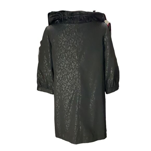 Ports International Damask High Ruffle Neck Button Front Light Jacket Black Sz 6 - Picture 5 of 6